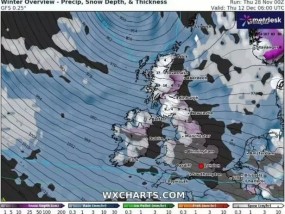 英国气象地图显示，英国被48小时的暴雪袭击，许多城市被袭击